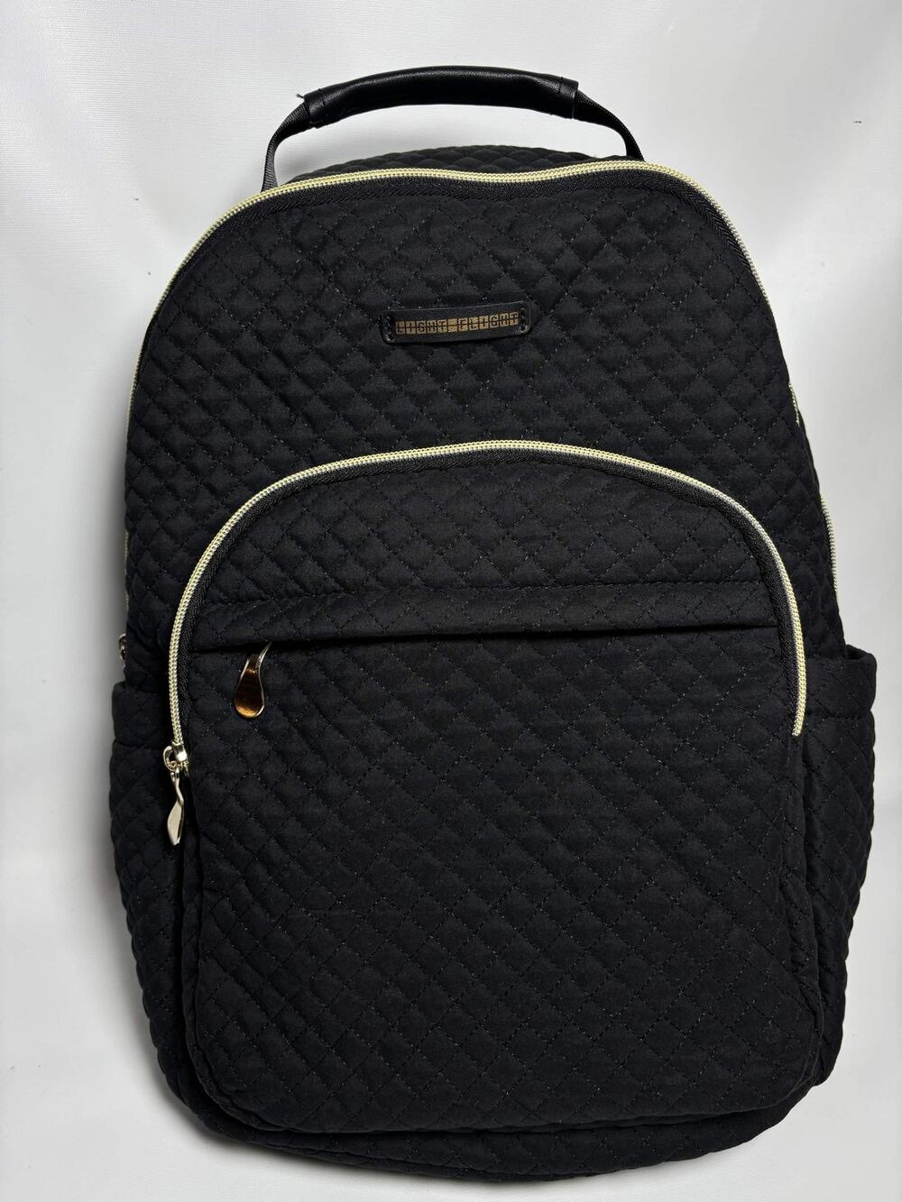 Light Flight Black Quilted Backpack Gold Zipper Travel School Bag
